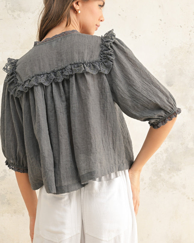 Charcoal Lace Detailed Blouse