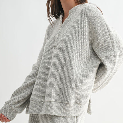 Cream Black Knit Textured Henley