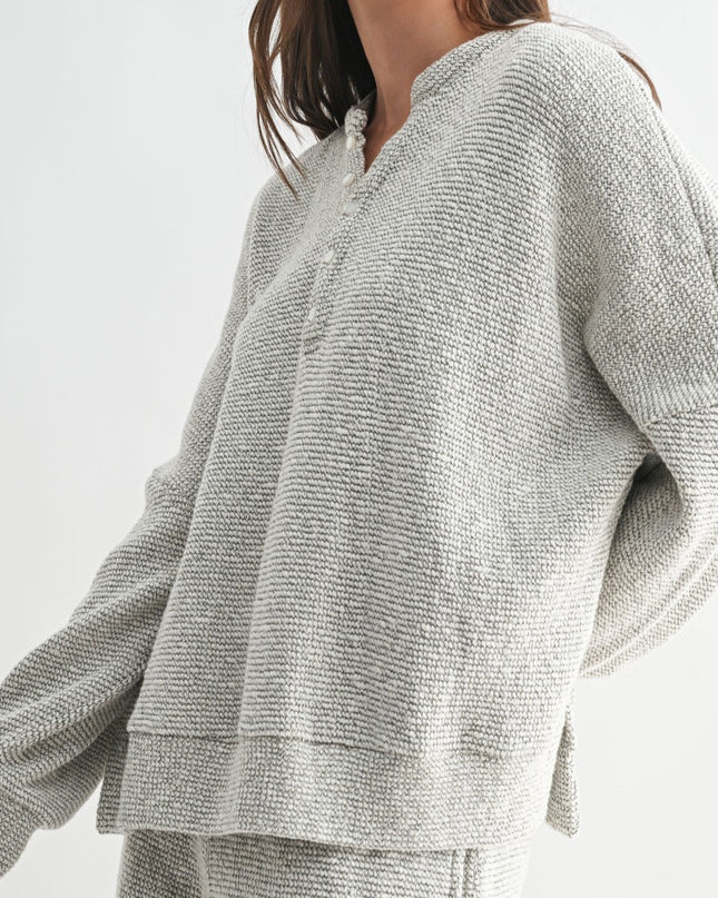 Cream Black Knit Textured Henley