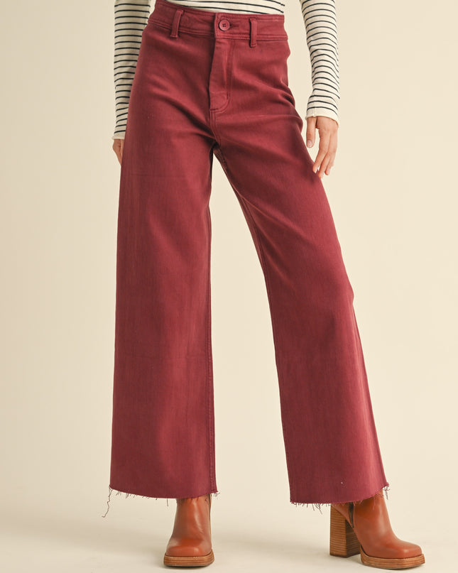 Maroon Straight Wide Leg Denim