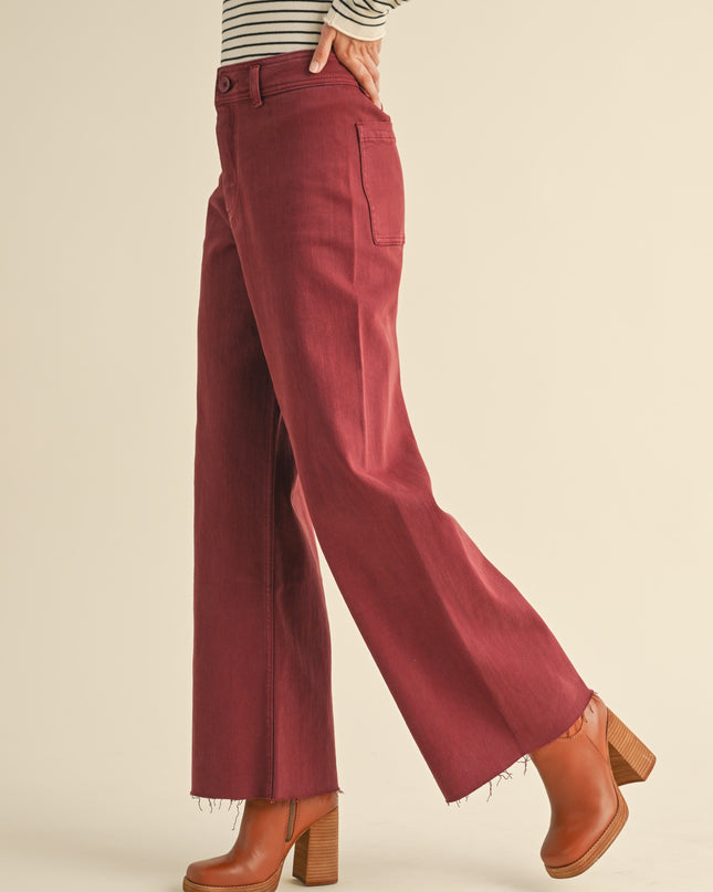Maroon Straight Wide Leg Denim