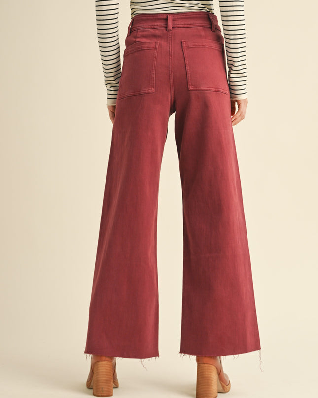Maroon Straight Wide Leg Denim