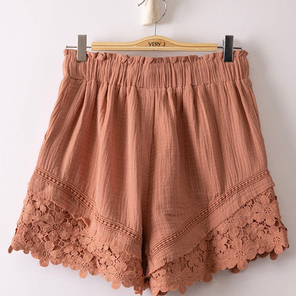 Mauve Lace Detail Woven Shorts - Shop Simply Apparel