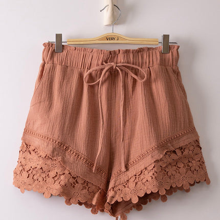 Mauve Lace Detail Woven Shorts