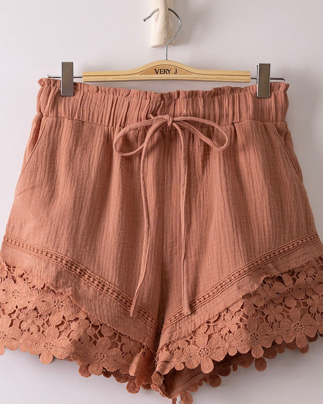 Mauve Lace Detail Woven Shorts