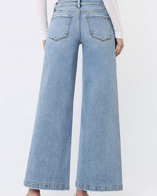 Mid Rise Seam Detail Wide Leg Jeans - Shop Simply Apparel
