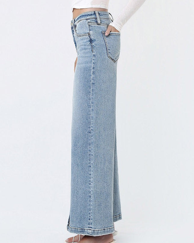 Mid Rise Seam Detail Wide Leg Jeans - Shop Simply Apparel