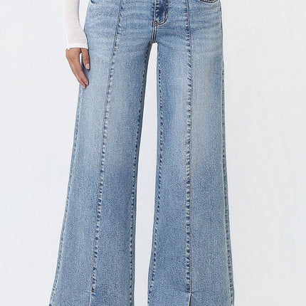 Mid Rise Seam Detail Wide Leg Jeans - Shop Simply Apparel