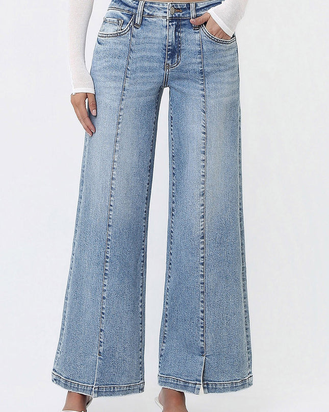 Mid Rise Seam Detail Wide Leg Jeans - Shop Simply Apparel