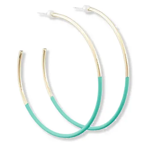 Mint/Gold Skinny Hoop Earrings