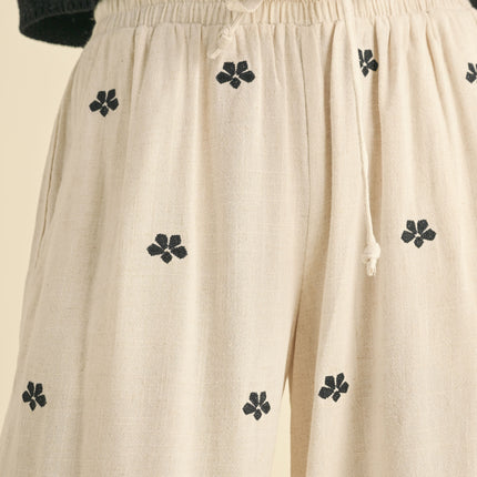 Oatmeal Embroidery Detail Linen Pants