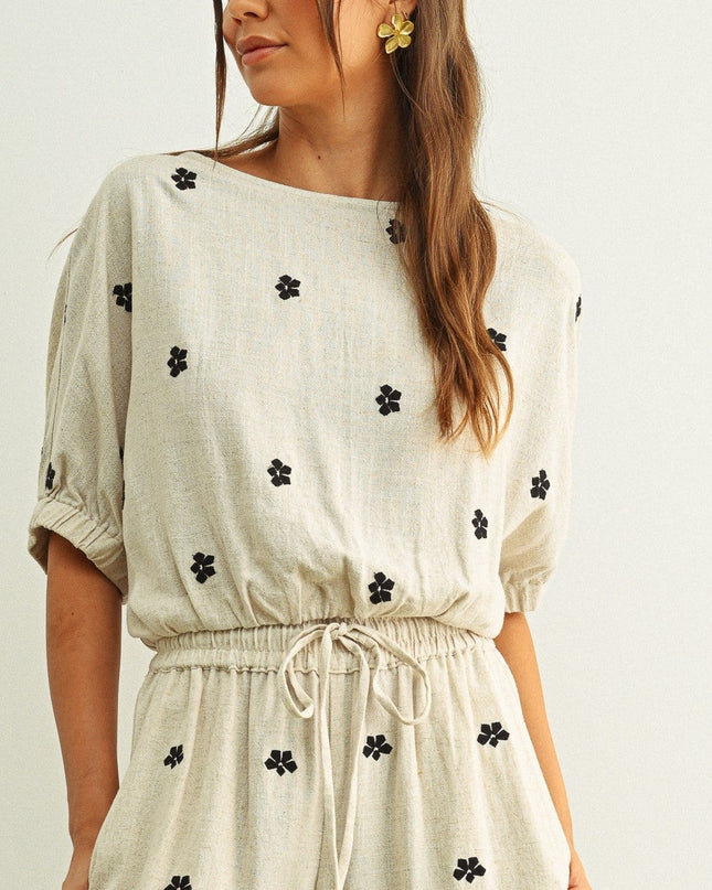 Embroidered Linen Summer Top