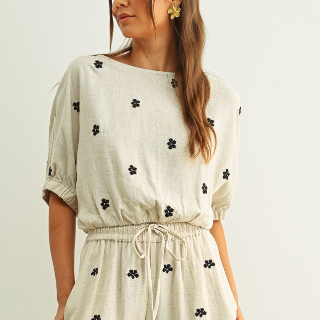 Embroidered Linen Summer Top