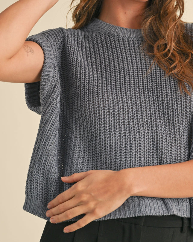Denim Blue Dolman Sleeve Knitted Top