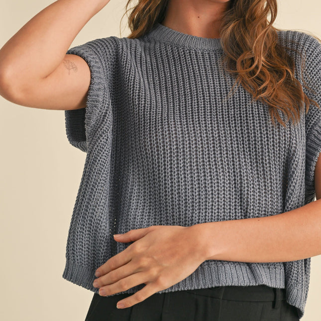 Denim Blue Dolman Sleeve Knitted Top