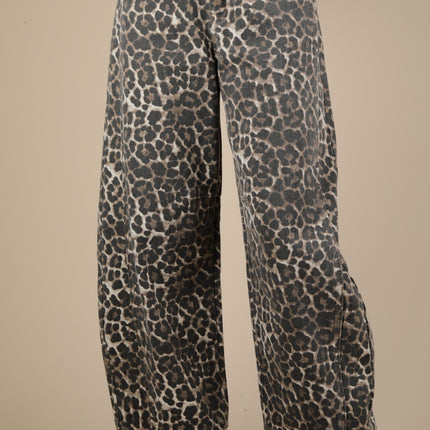 Mocha Leopard Printed Barrel Pants