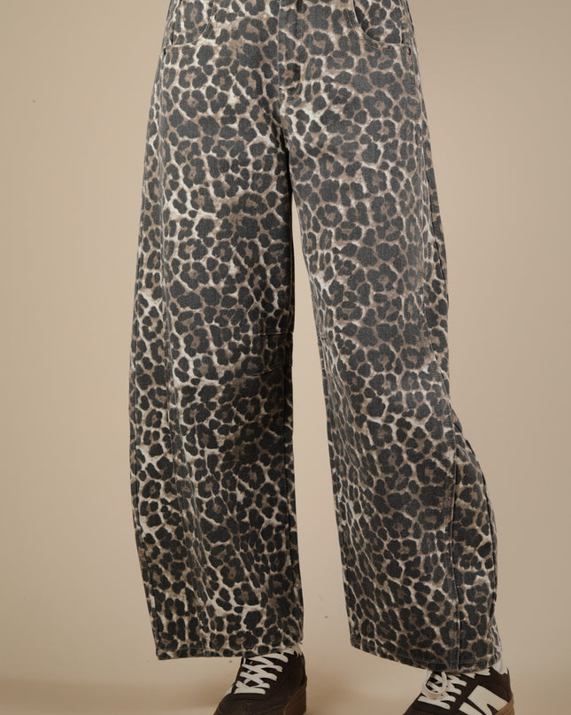 Mocha Leopard Printed Barrel Pants