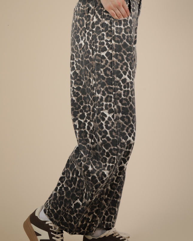 Mocha Leopard Printed Barrel Pants