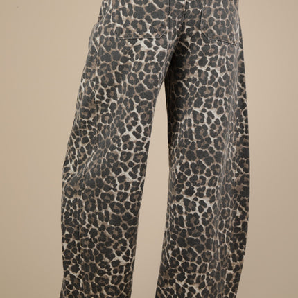 Mocha Leopard Printed Barrel Pants
