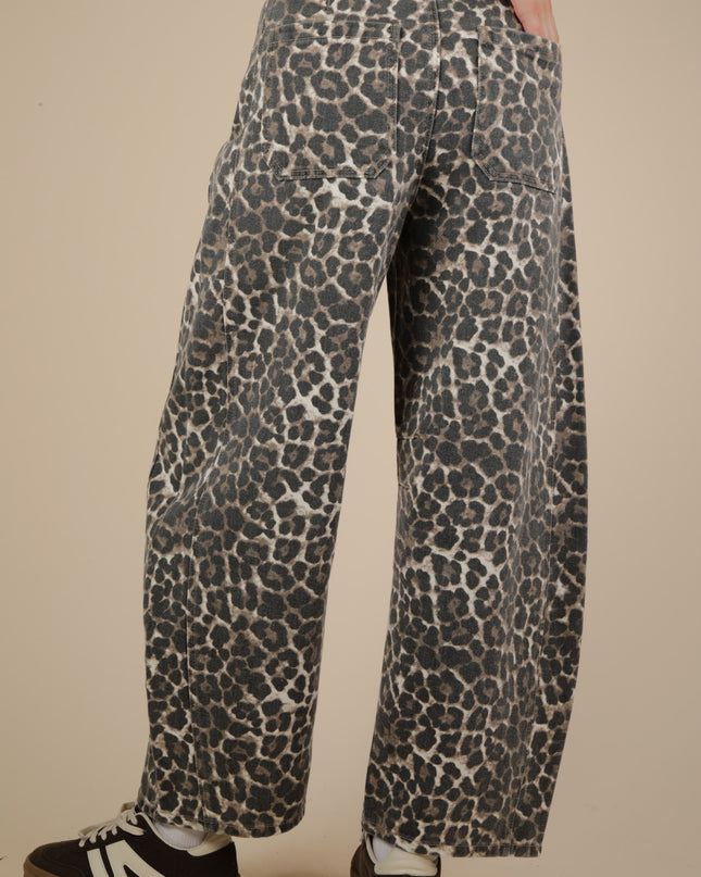 Mocha Leopard Printed Barrel Pants