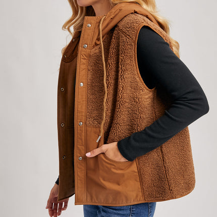 Mocha Sherpa Fleece Hooded Vest