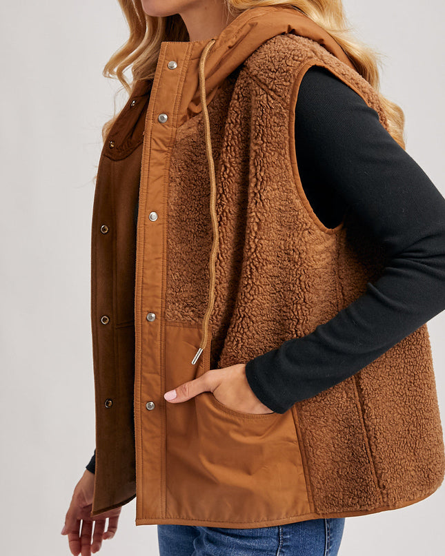 Mocha Sherpa Fleece Hooded Vest