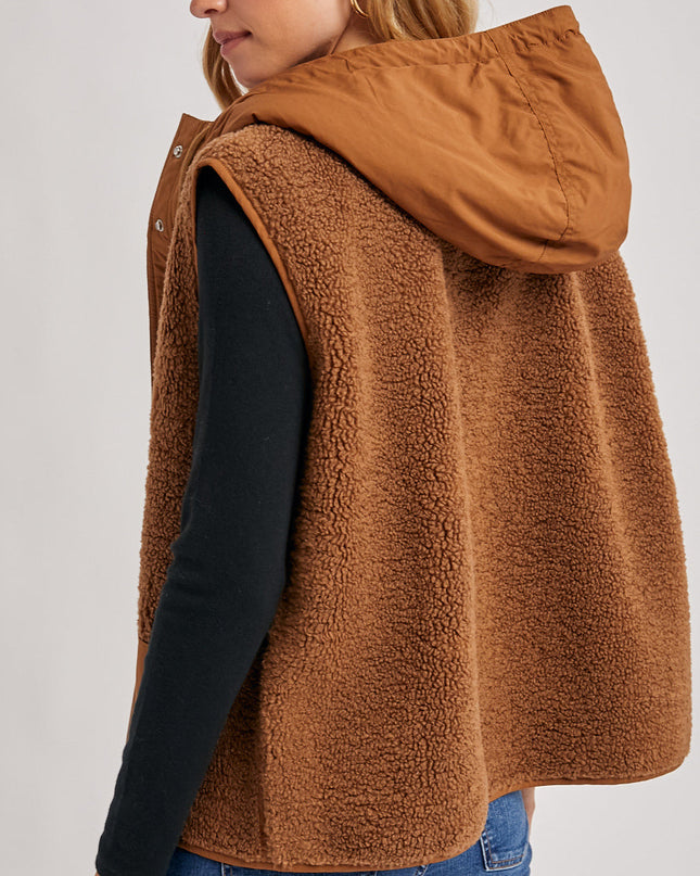 Mocha Sherpa Fleece Hooded Vest