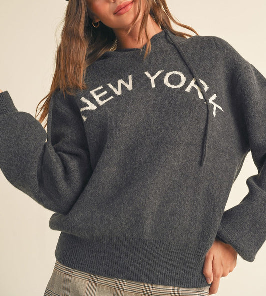 New York Charcoal Knit Hoodie