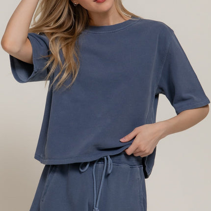 Navy Garment Washed Terry Top