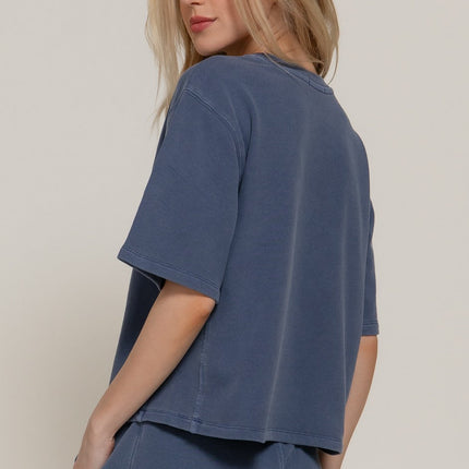 Navy Garment Washed Terry Top - Shop Simply Apparel