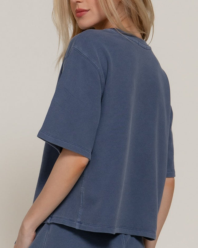 Navy Garment Washed Terry Top - Shop Simply Apparel