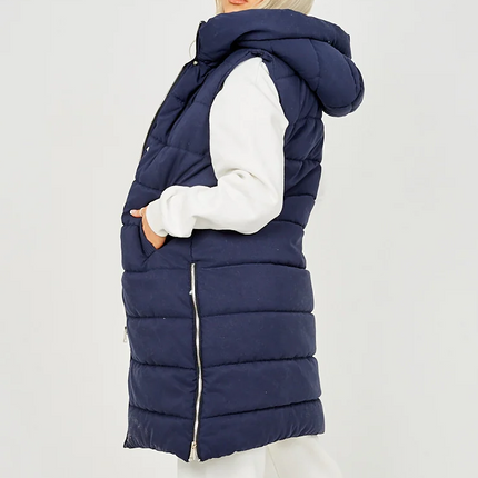 Navy Longline Puffer Hooded Vest