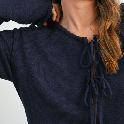 Navy Tie-Front Cardigan Sweater