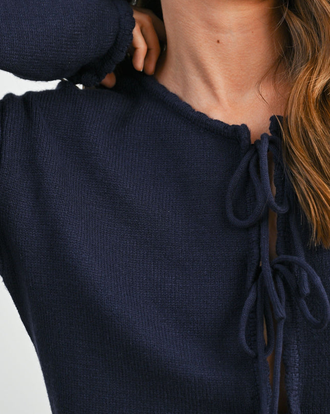 Navy Tie-Front Cardigan Sweater
