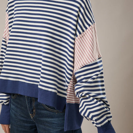 Navy White Stripe Boxy Sweatshirt - Shop Simply Apparel