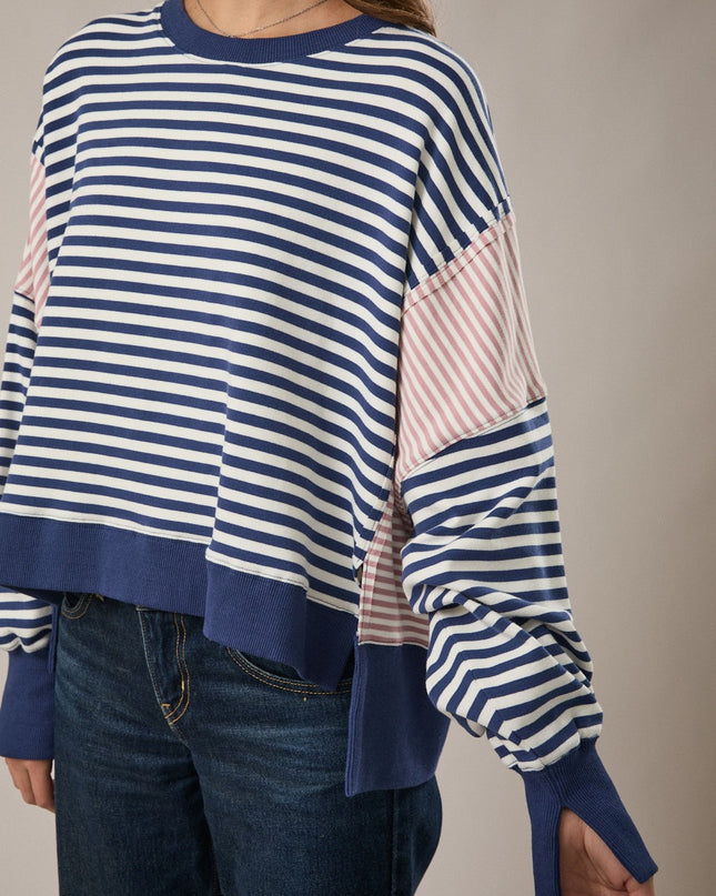 Navy White Stripe Boxy Sweatshirt - Shop Simply Apparel