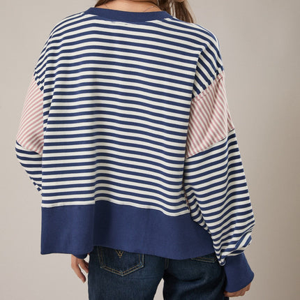 Navy White Stripe Boxy Sweatshirt - Shop Simply Apparel