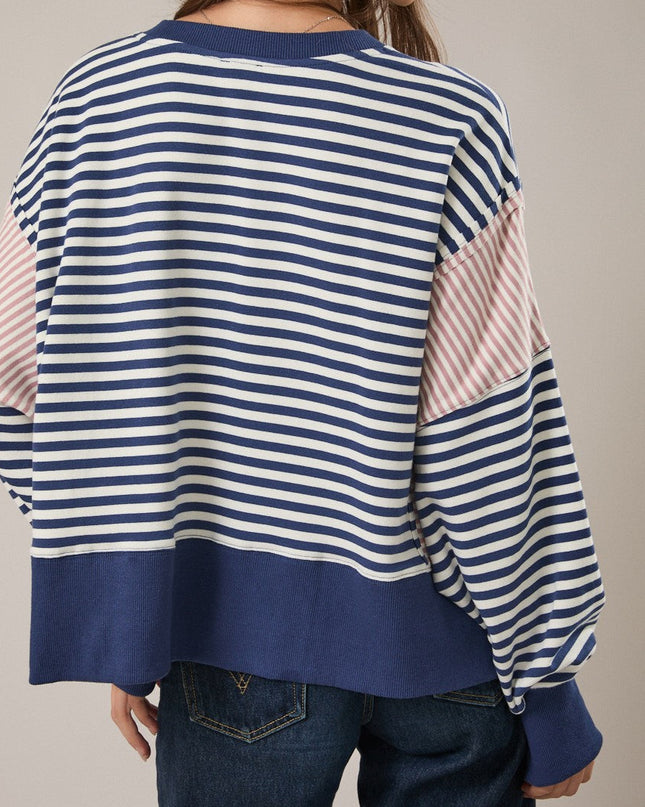 Navy White Stripe Boxy Sweatshirt - Shop Simply Apparel