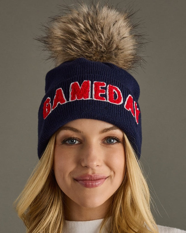 Navy & Red Game Day Pom Hat