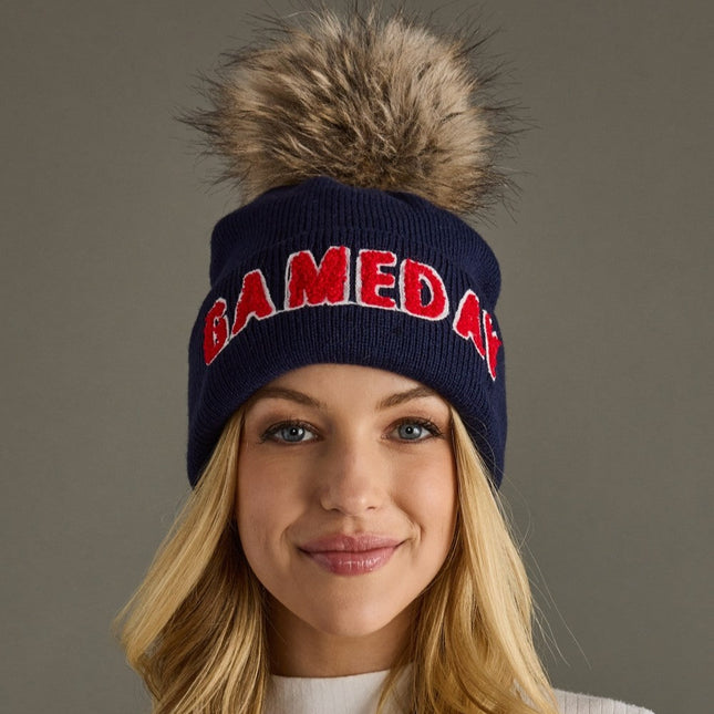 Navy & Red Game Day Pom Hat