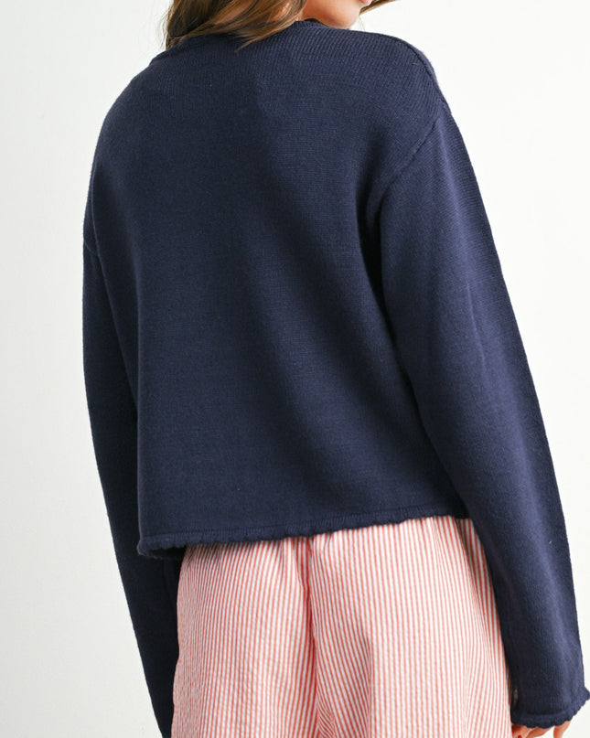 Navy Tie-Front Cardigan Sweater