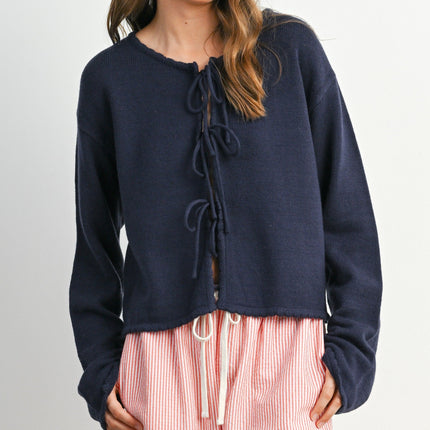 Navy Tie-Front Cardigan Sweater