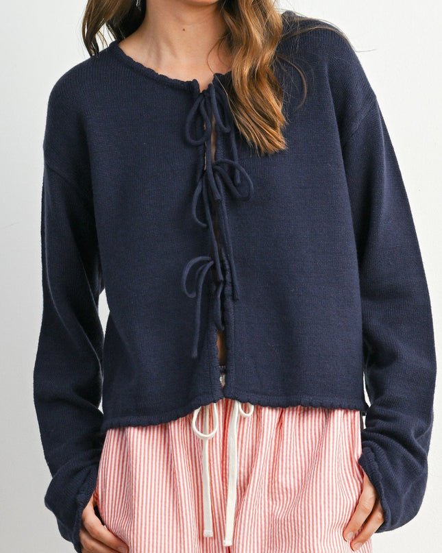 Navy Tie-Front Cardigan Sweater