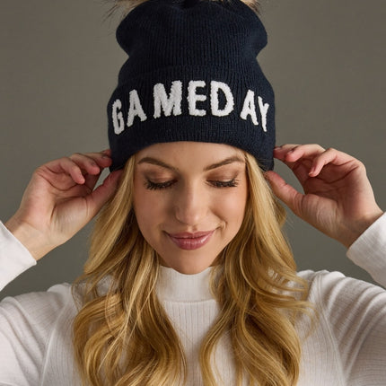 Navy & White Game Day Pom Hat