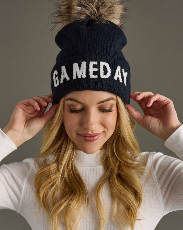 Navy & White Game Day Pom Hat