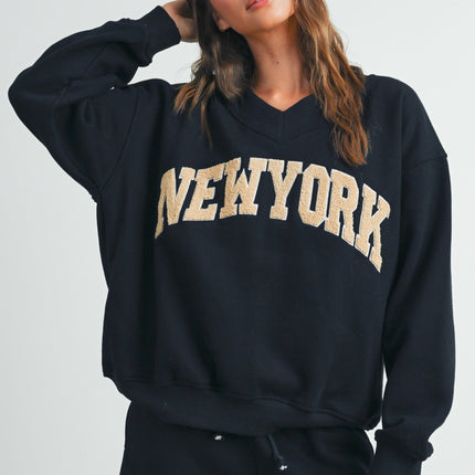 Black New York V-neck Sweatshirt - Shop Simply Apparel