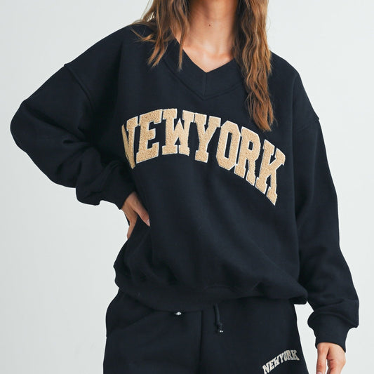 Black New York V-neck Sweatshirt