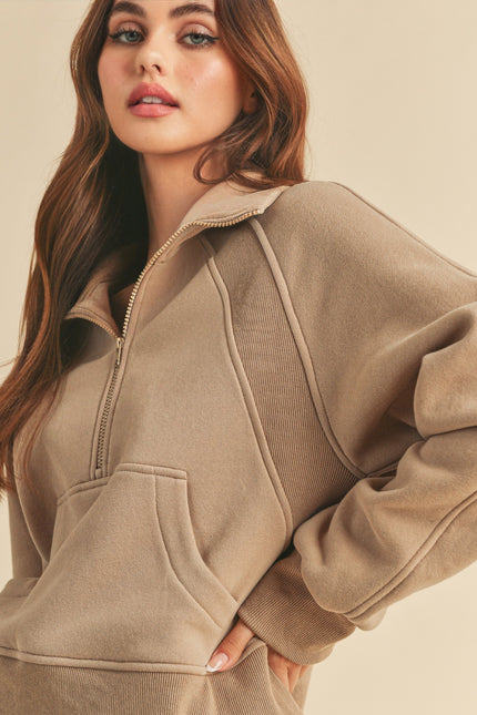 Oat Funnel Neck Half Zip Sweatshirt - Shop Simply Apparel
