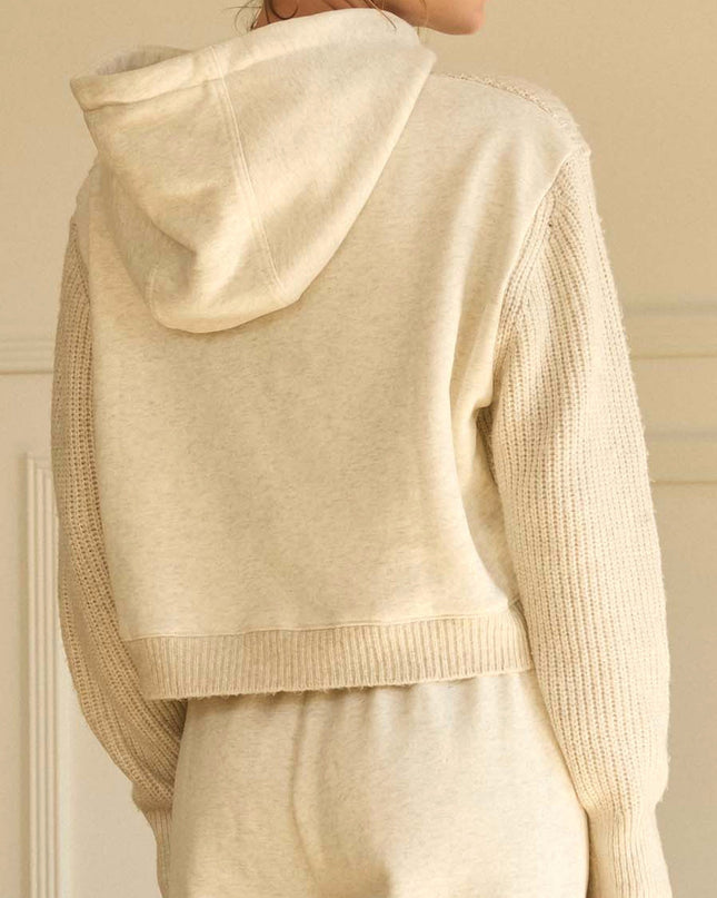 Oatmeal Mixed Media Hooded Sweater