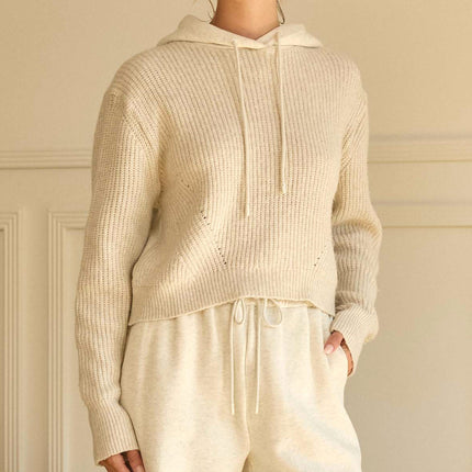 Oatmeal Mixed Media Hooded Sweater